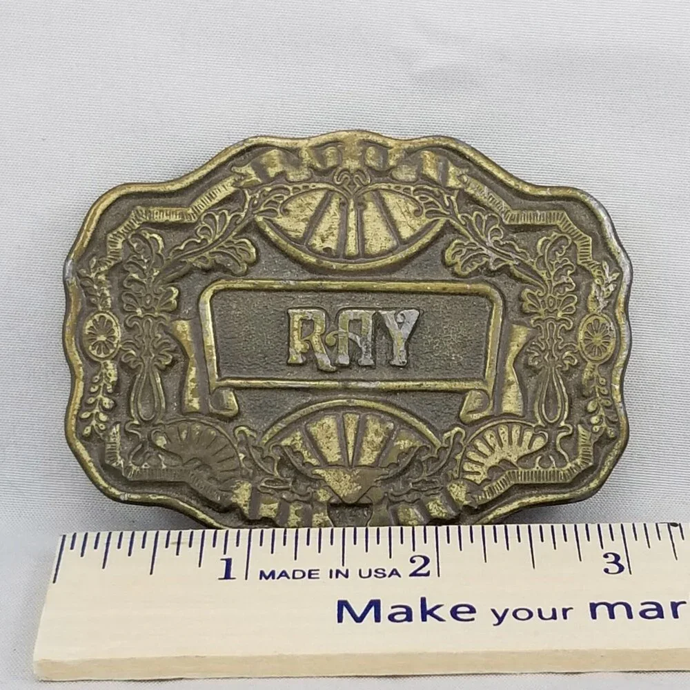Belt Buckle Ray Name Letters‎ Engraved Etched Western Style USA Made By Oden Inc